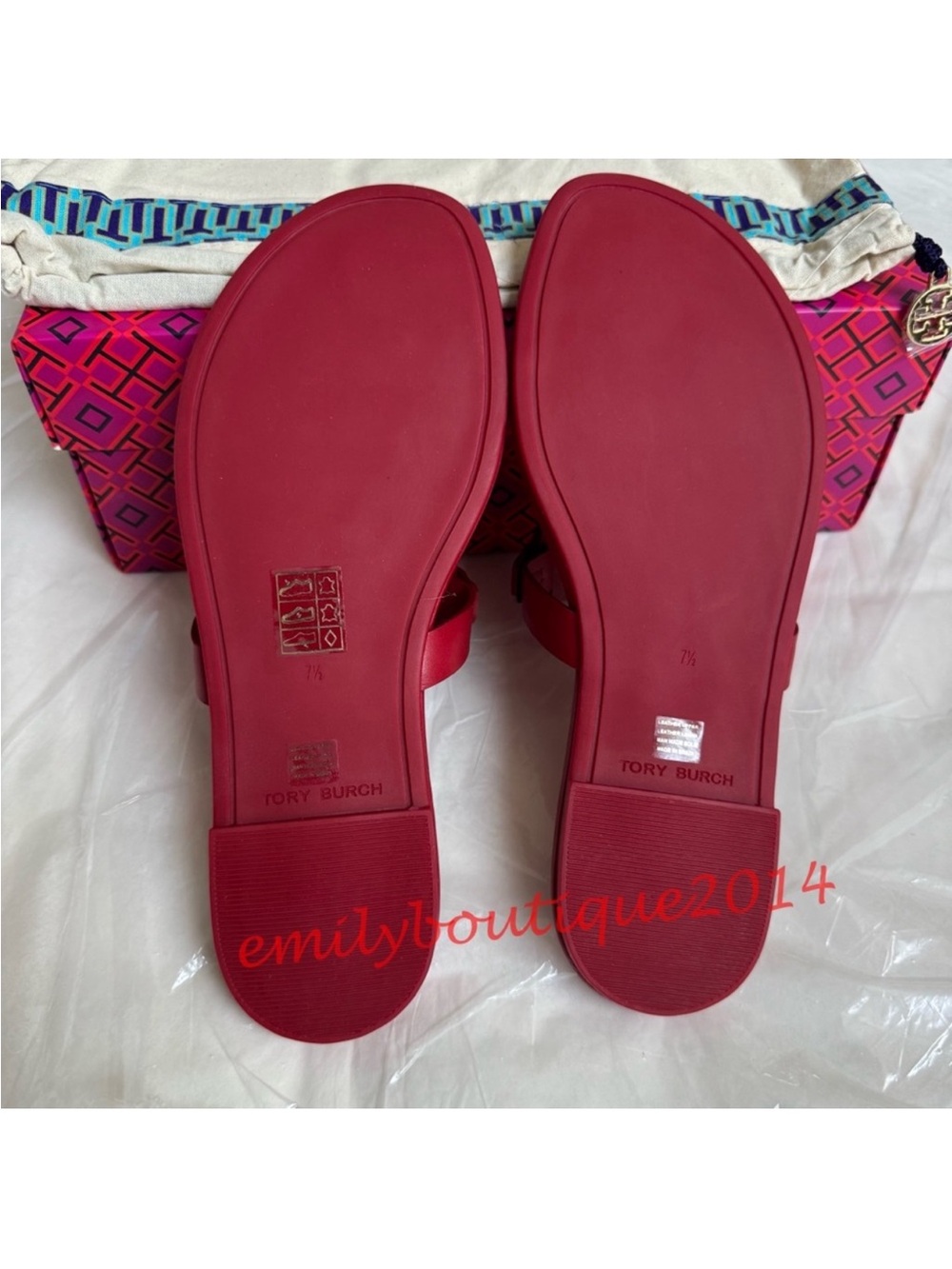 NIB Tory Burch Miller Size 7.5 Tory Red Calf Leather Sandals 90582 - Picture 9 of 10